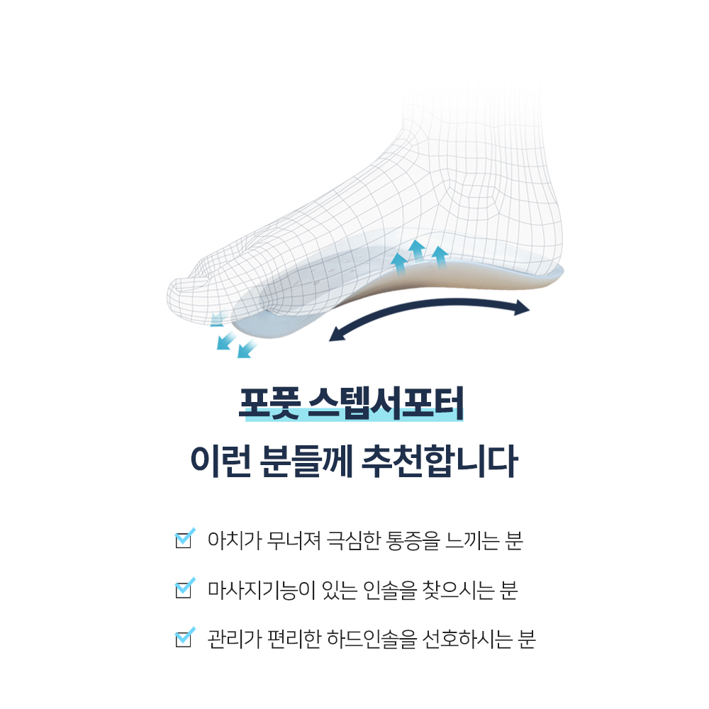 포풋 스텝서포터 단계별 기능성 인솔 골프화 등산화 운동화 안전화 작업화 워킹화 신발 깔창 - 상세 이미지 3