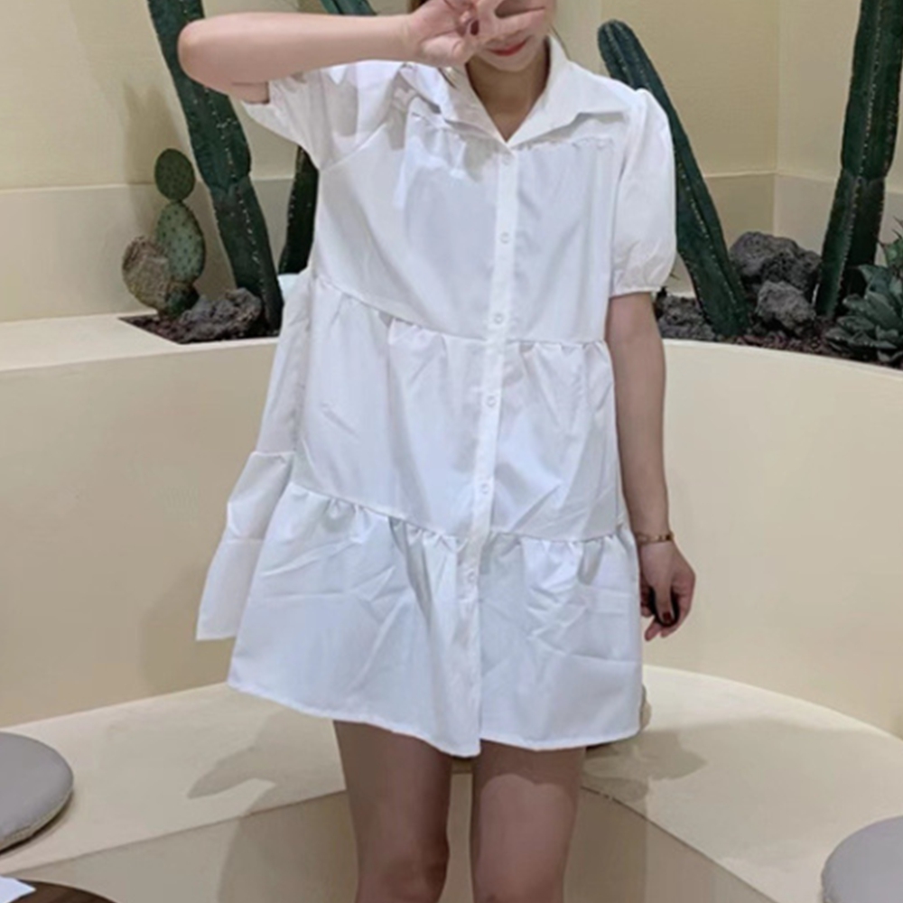 캉캉 셔츠원피스 미니 여름 반팔 하객룩 이미지 2