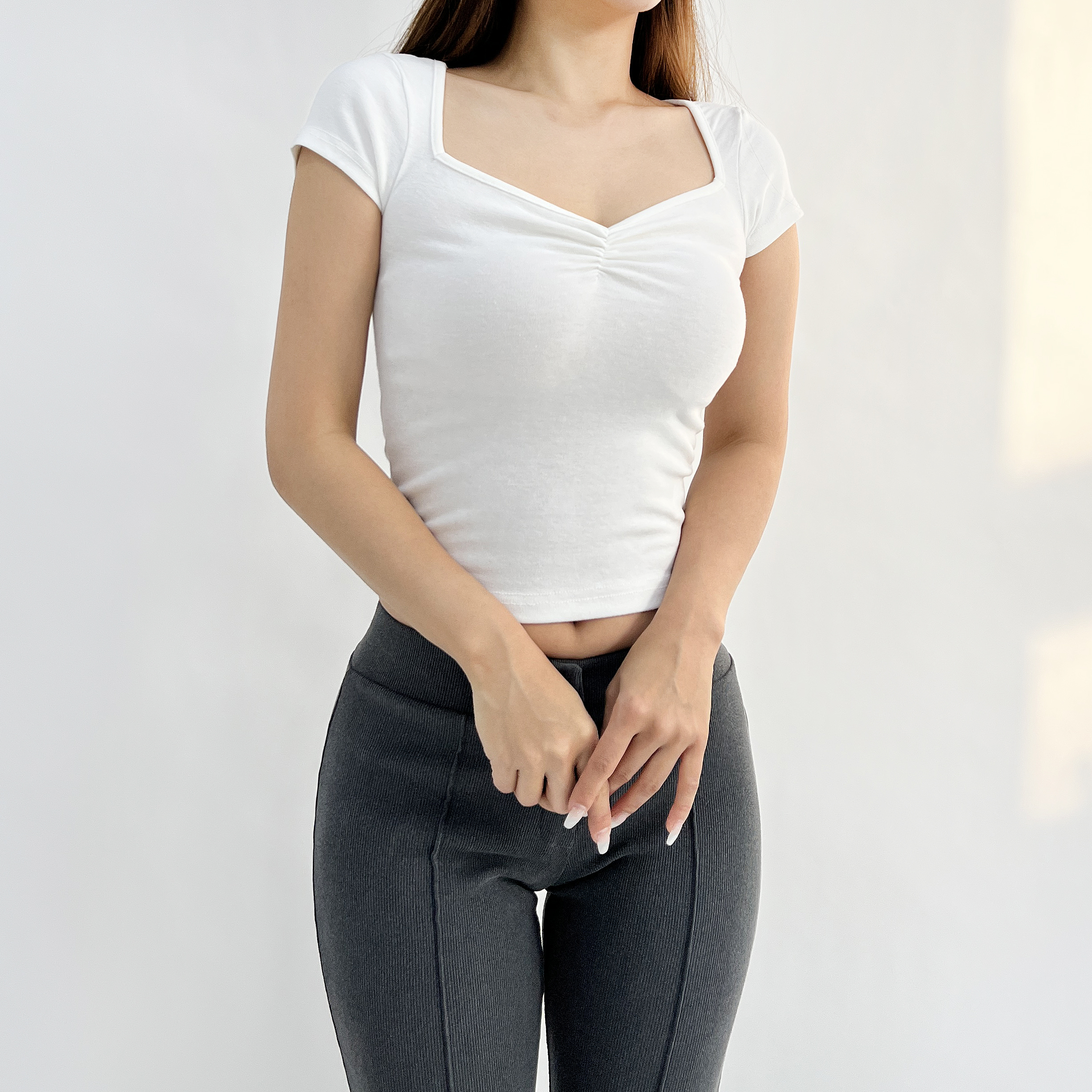 티크 큐트 셔링 슬림핏 반팔 크롭티셔츠 3color - 상세 이미지 2