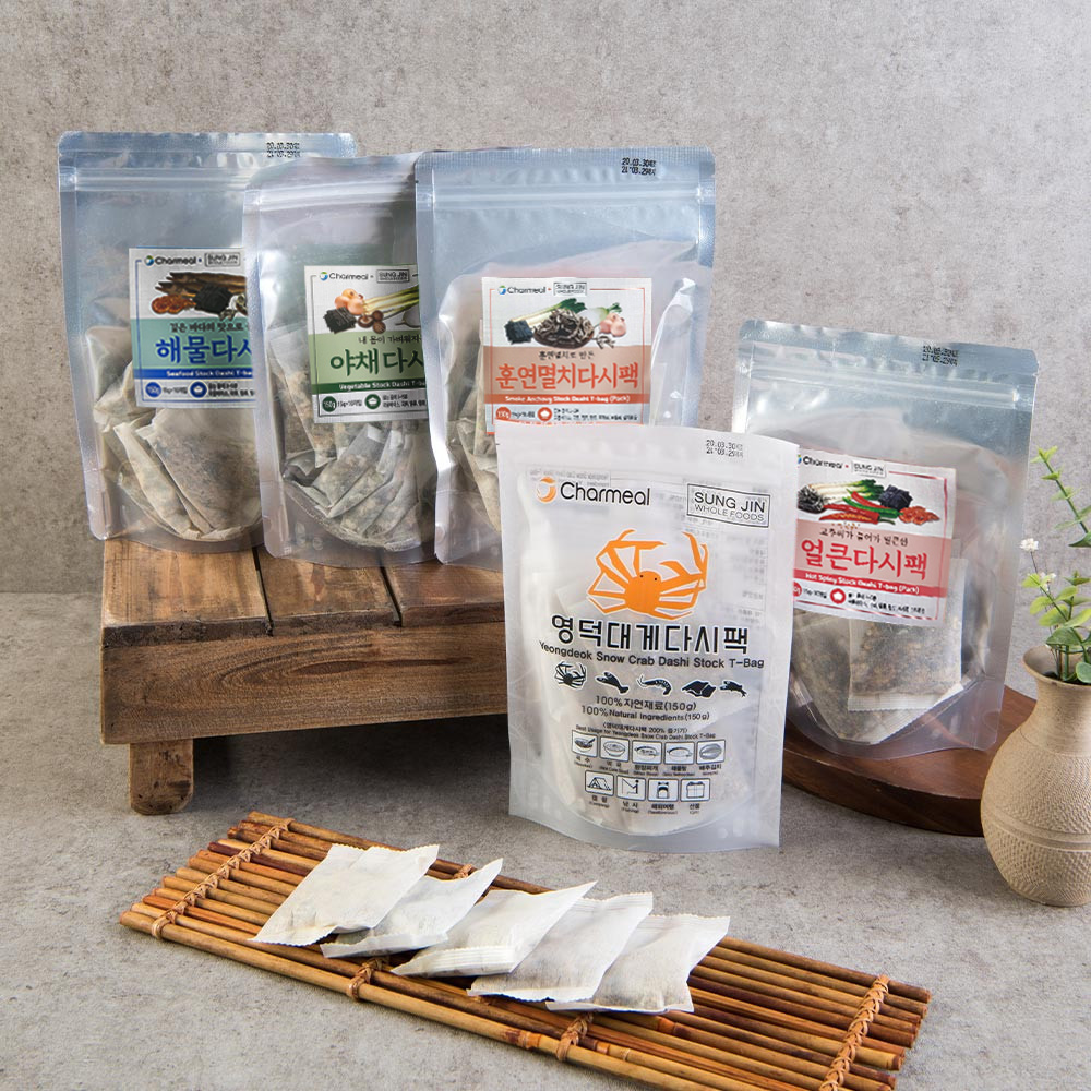 천연 다시팩 5종 골라담기(얼큰국물, 대게다시팩, 야채, 해물, 훈연멸치 각 150g) - 메인 이미지
