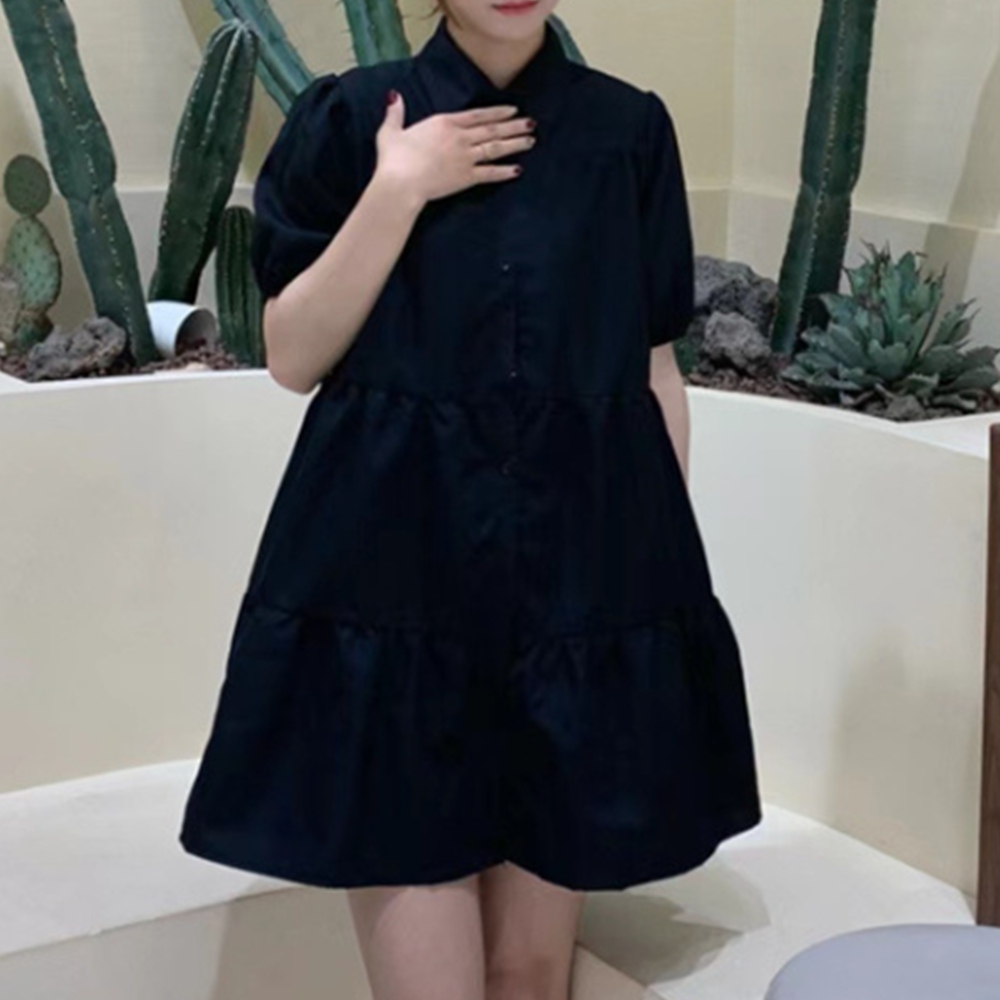 캉캉 셔츠원피스 미니 여름 반팔 하객룩 이미지 4