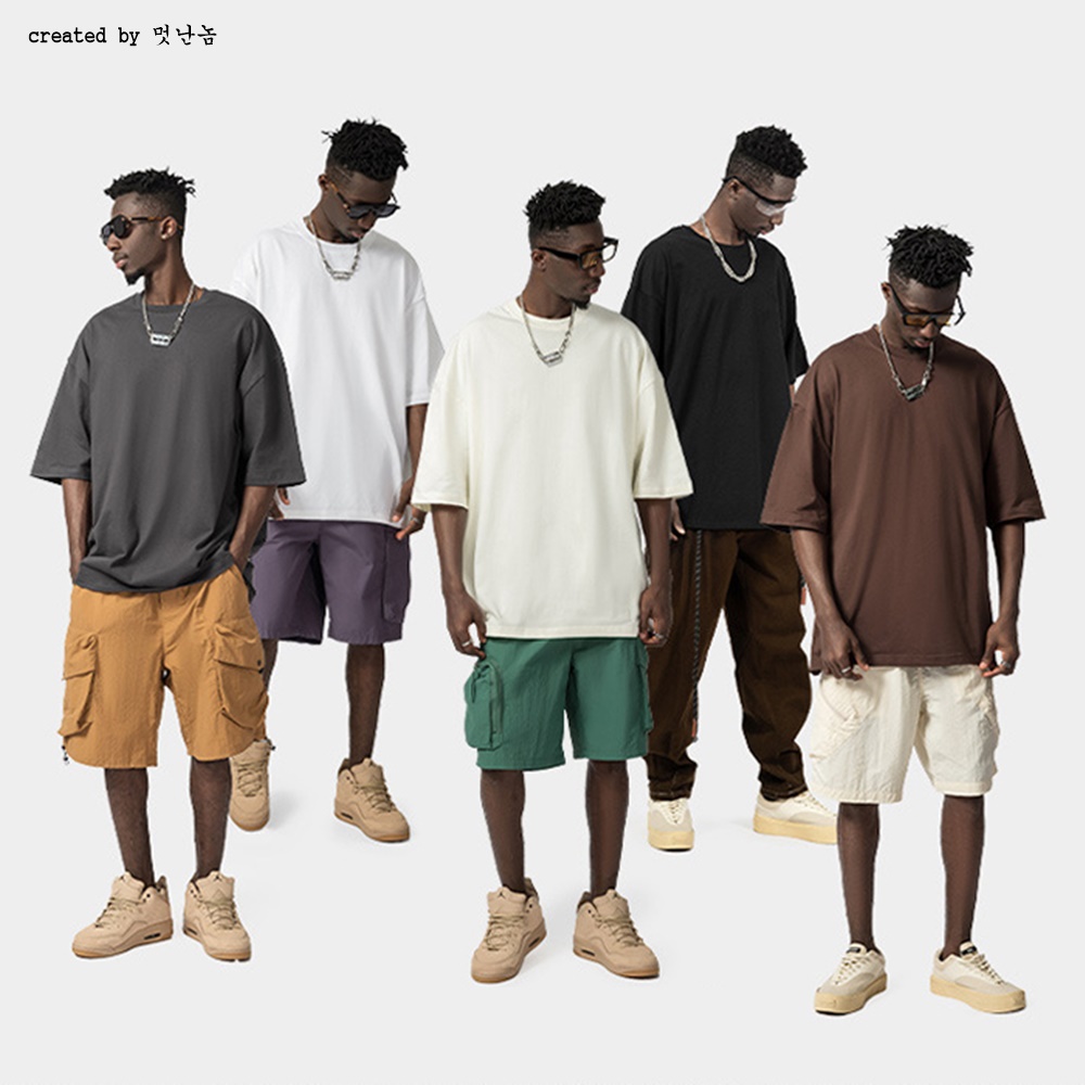 헤비코튼 남자 오버핏 반팔 박스티 무지 - 상세 이미지 2