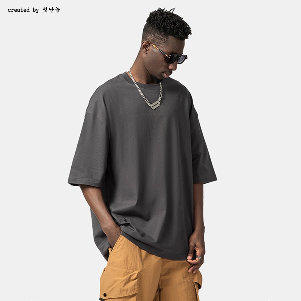 헤비코튼 남자 오버핏 반팔 박스티 무지