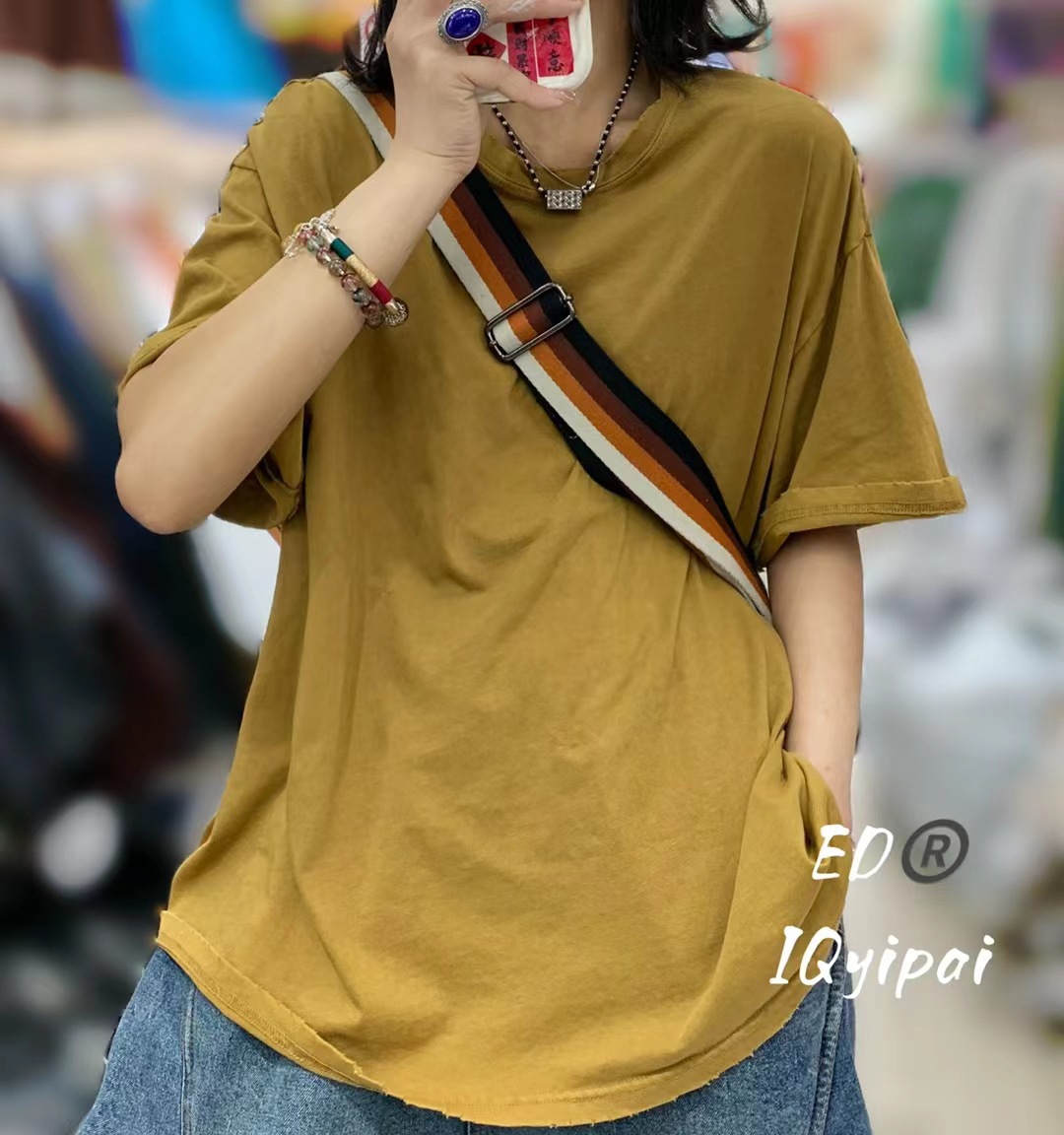여름롱티셔츠 빈티지 워싱 순면반팔티 여성 미시옷 - 상세 이미지 5