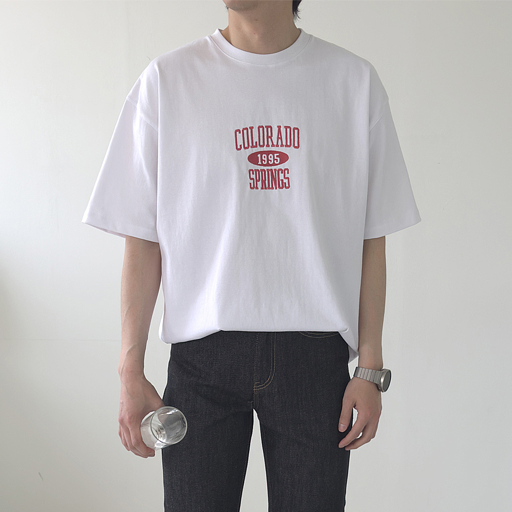 남자반팔티 레터링 자수 수피마 남자오버핏반팔 이미지 2
