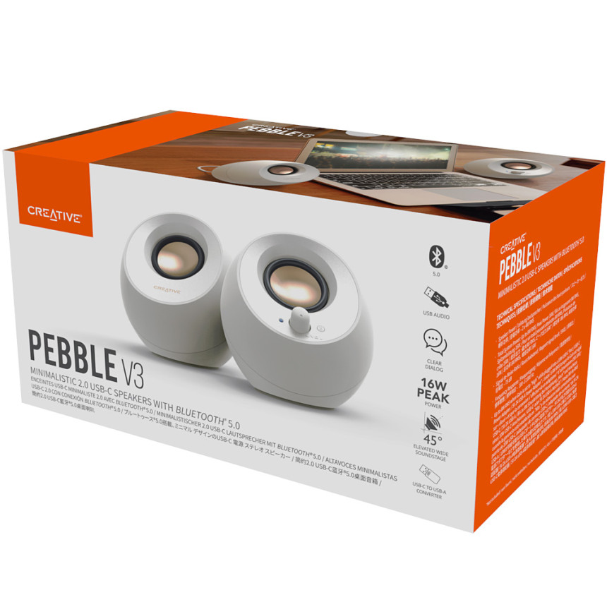 크리에이티브 PEBBLE V3 화이트 스피커 (블루투스,USB,AUX 지원) 사진 3