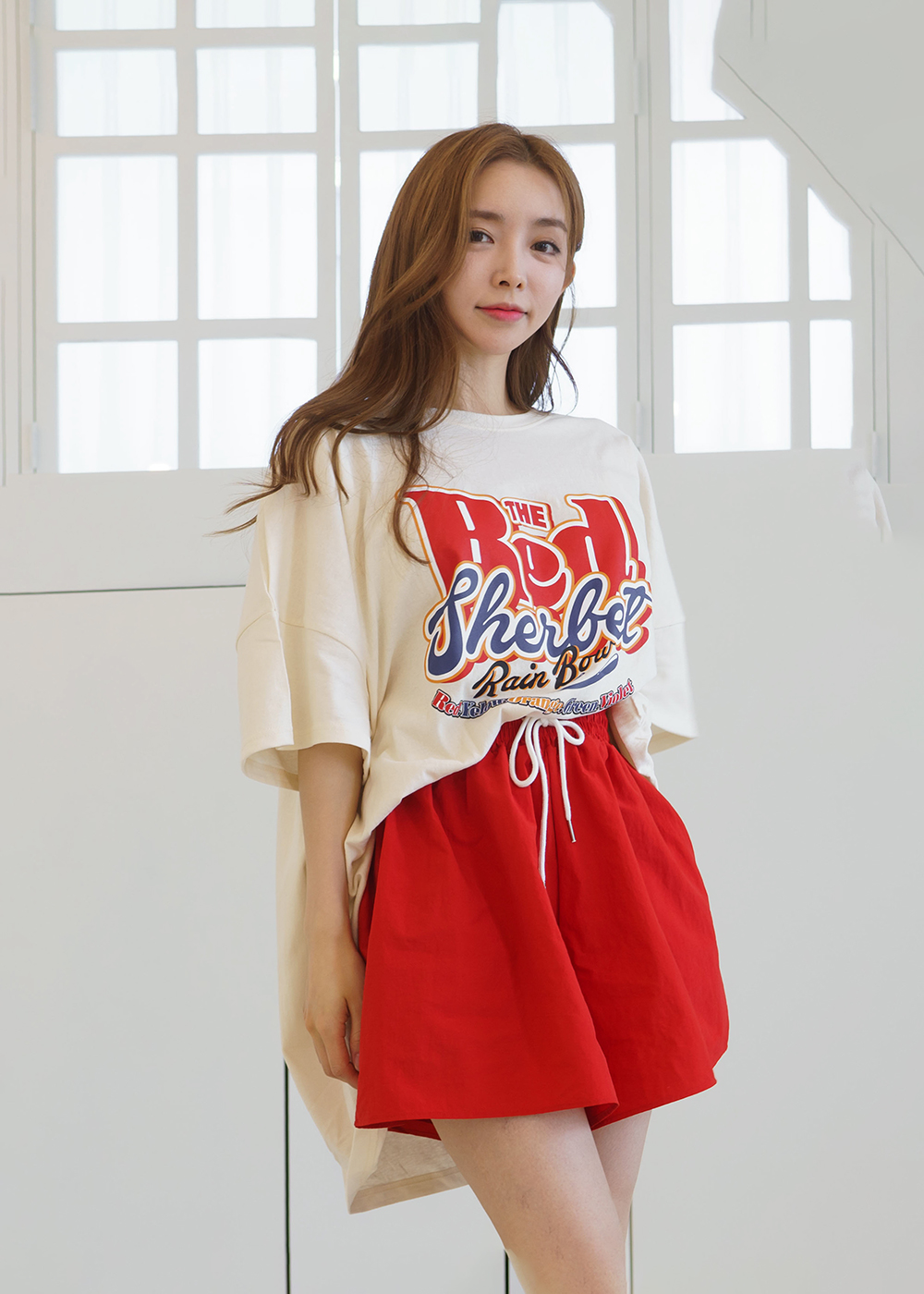 비비드 프린팅 5부소매 오버사이즈 여름 반팔 롱티셔츠 이미지 7