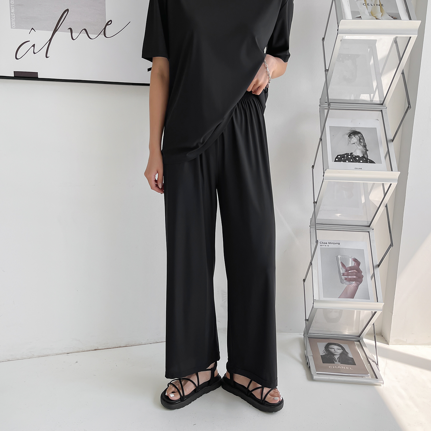 여성 냉장고바지 냉감 쿨링 아이스 쿨 와이드 팬츠 조거 통 롱 밴딩 여름 - 상세 이미지 3