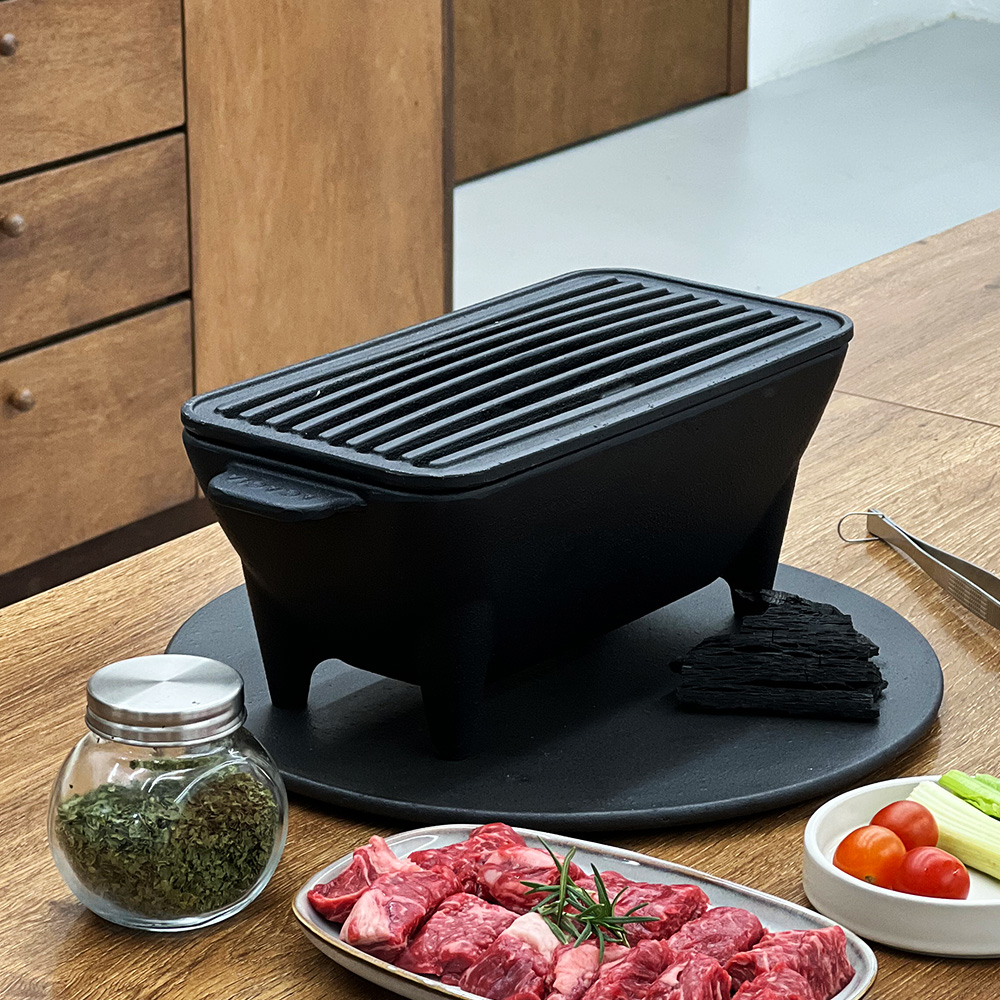 아카시아홈 1인 미니화로 가정용 일본식 사각 캠핑화로대 불판 무쇠 주물