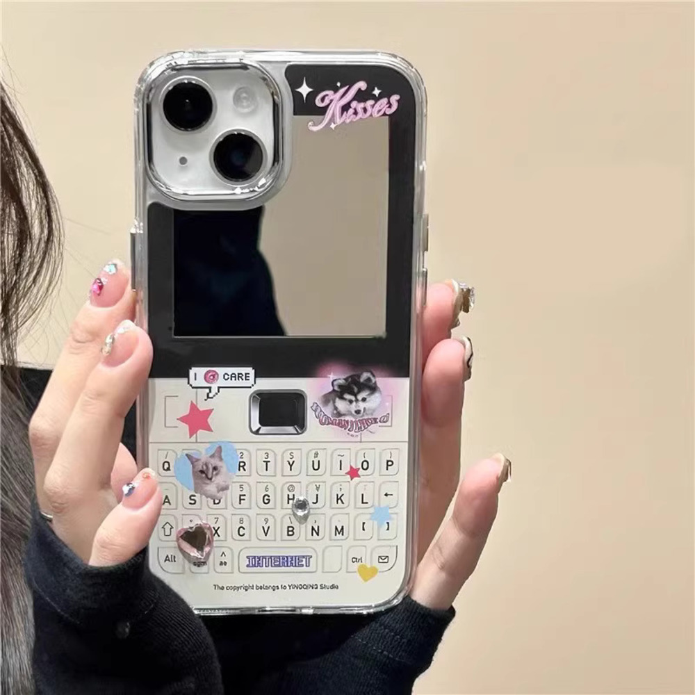 아이폰14 미러 케이스 레트로 블랙베리 큐빅커스텀마이징
