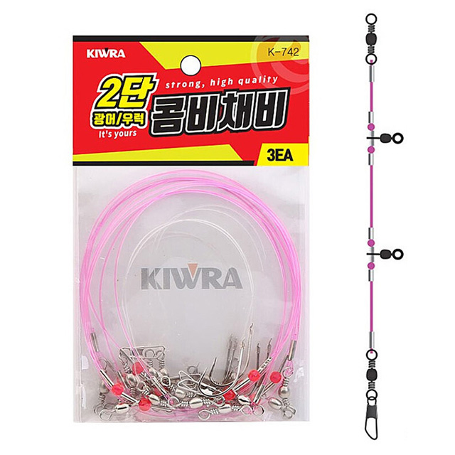 키우라 2단 콤비 채비 광어 우럭 백조기 K-742 바늘 일체형 - 상품 이미지