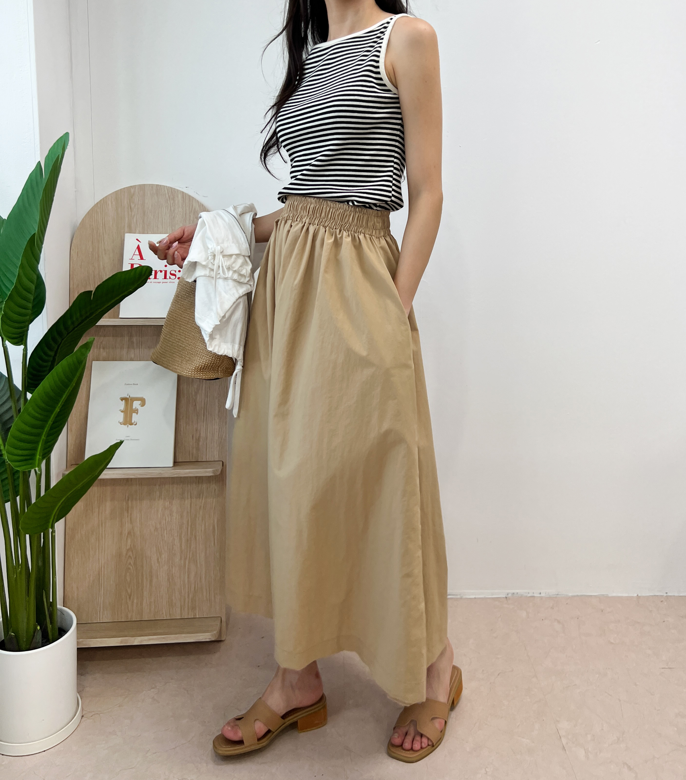 셀리프 데일리 바스락 A라인 밴딩 롱 스커트 - 상세 이미지 2