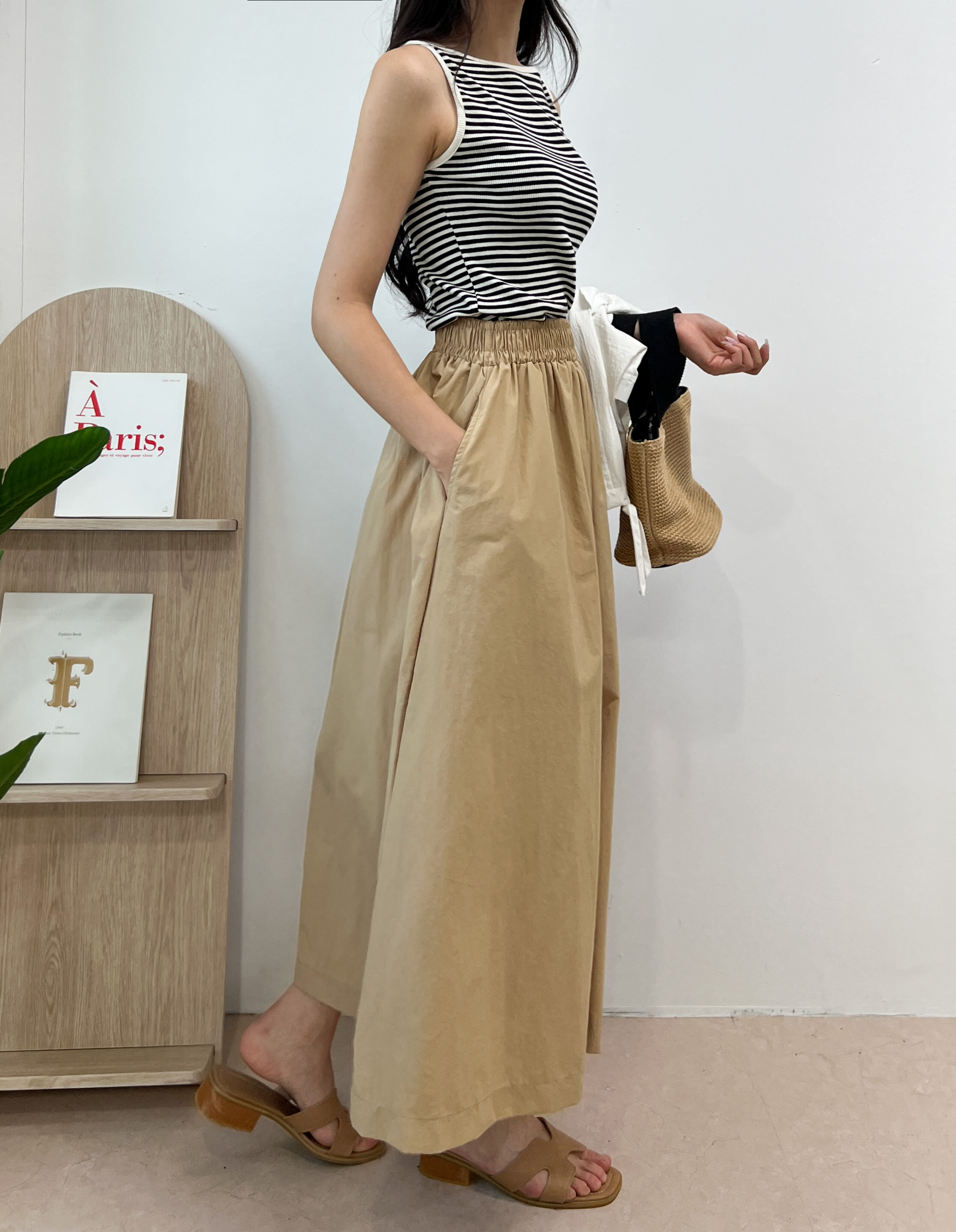 셀리프 데일리 바스락 A라인 밴딩 롱 스커트 - 상세 이미지 4