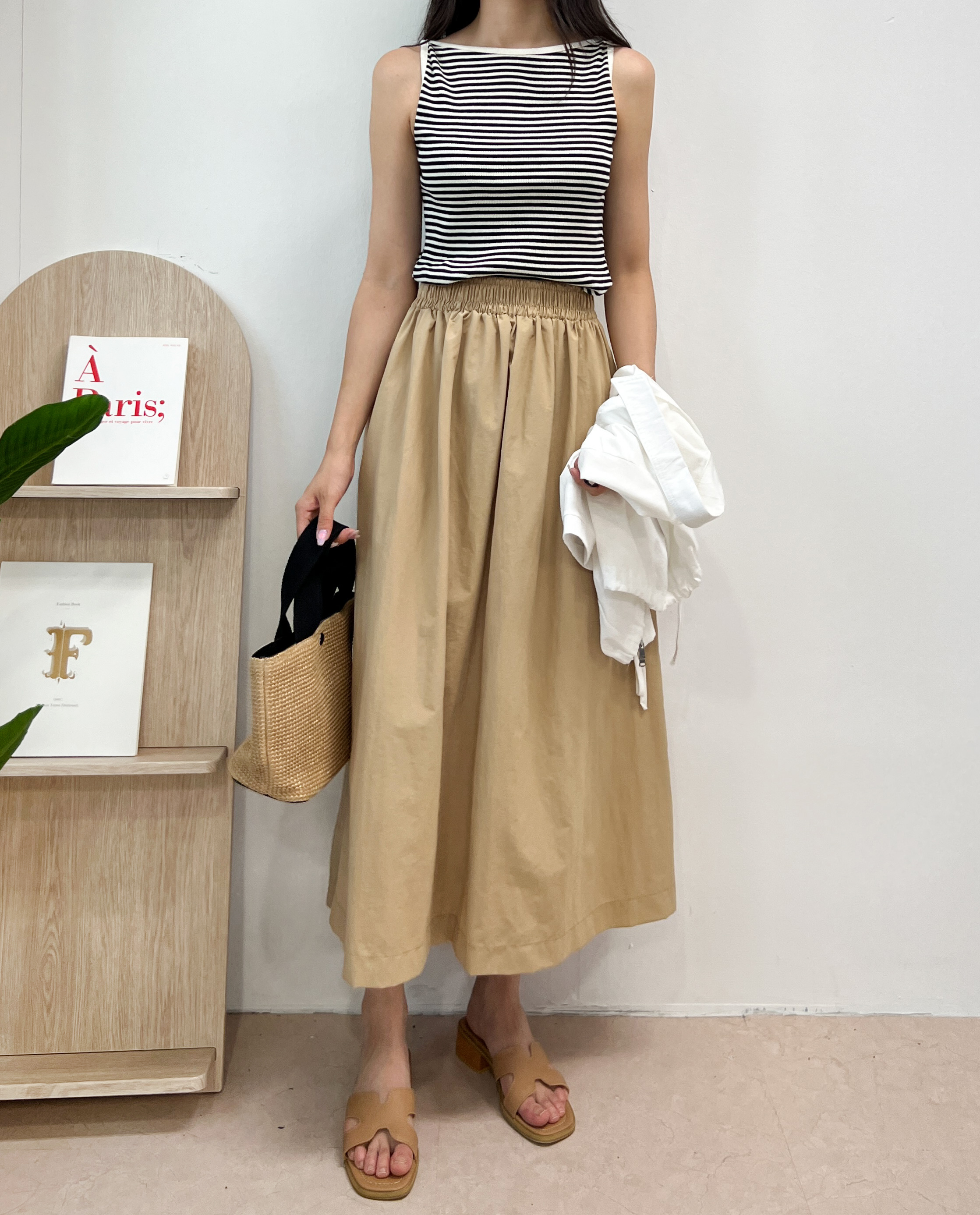 셀리프 데일리 바스락 A라인 밴딩 롱 스커트 - 상세 이미지 5
