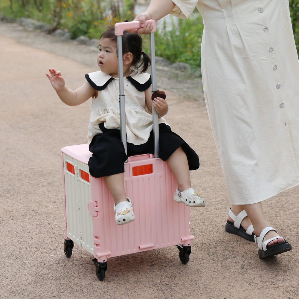 담다 쇼핑카트 아이보리 폴딩카트 바퀴달린시장바구니 접이식 장바구니캐리어 마트 손수레