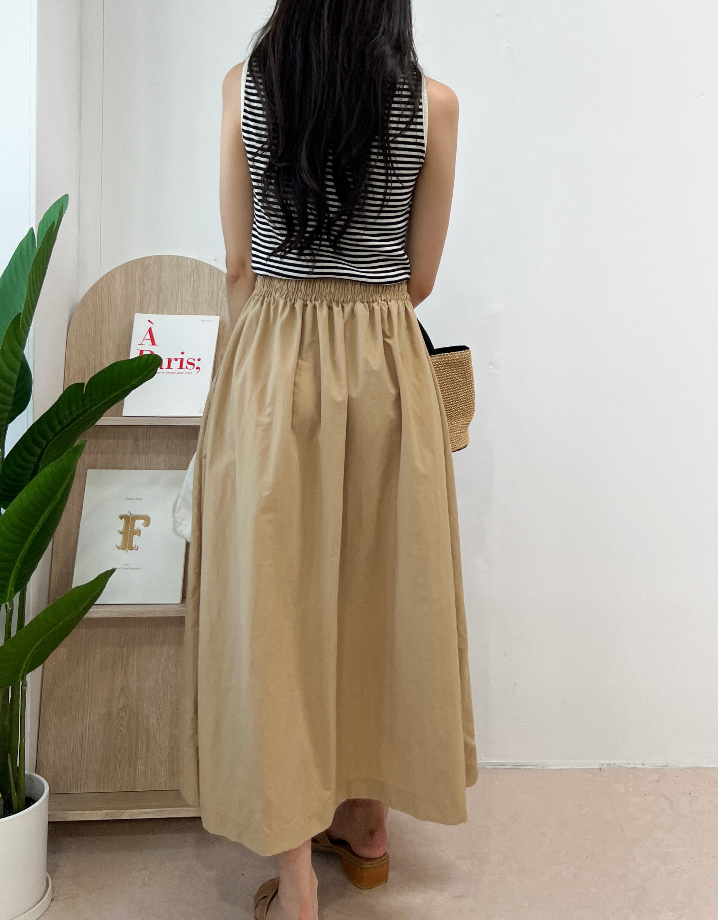 셀리프 데일리 바스락 A라인 밴딩 롱 스커트 - 상세 이미지 3