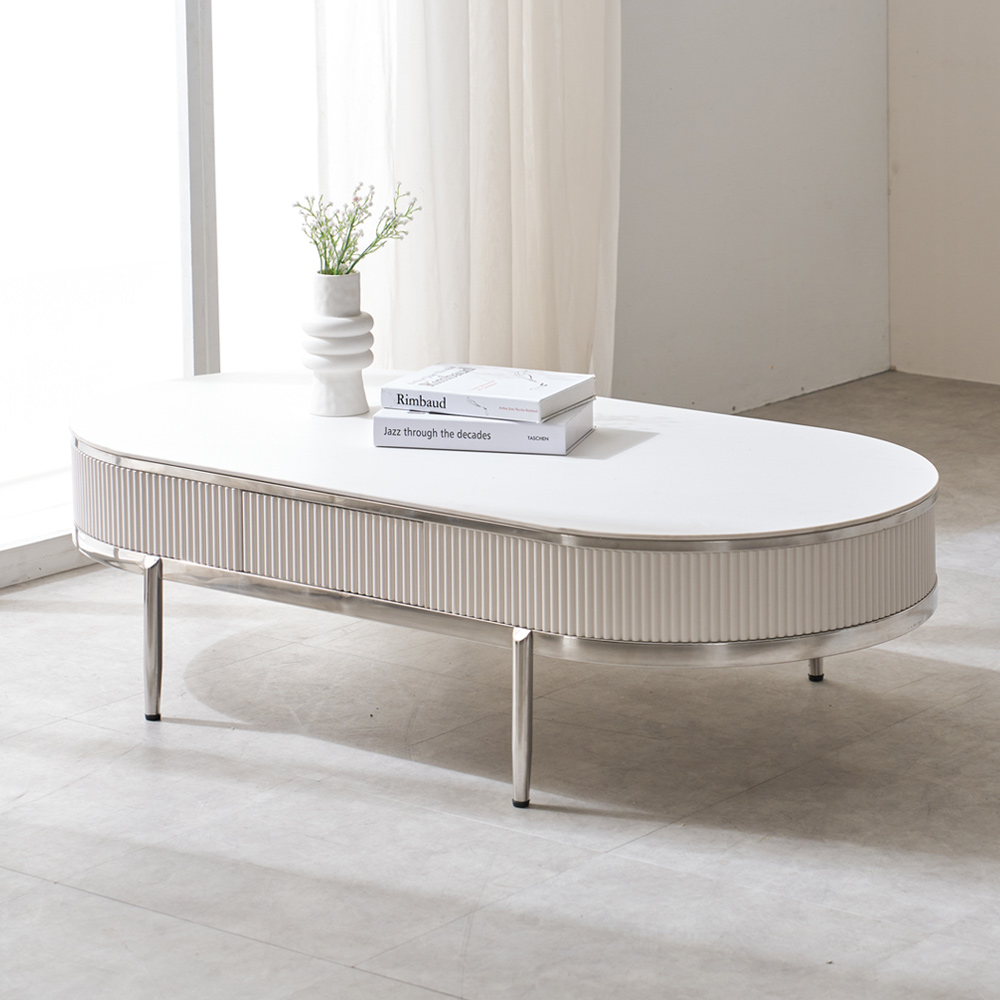 쇼파테이블 템바보드 세라믹거실테이블 플라토 밀크 실버