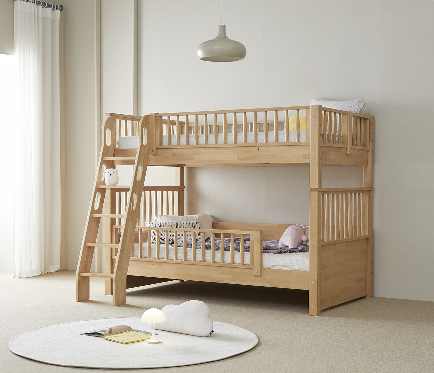 우드몽드 국내제작 자작나무 원목 수납형계단사다리 2층침대 1층 가드,하단 서랍 미포함