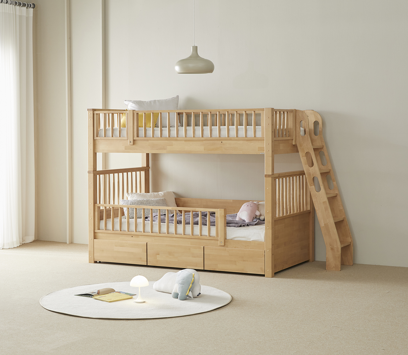 우드몽드 국내제작 자작나무 원목 수납형계단사다리 2층침대 1층 가드,하단 서랍 미포함