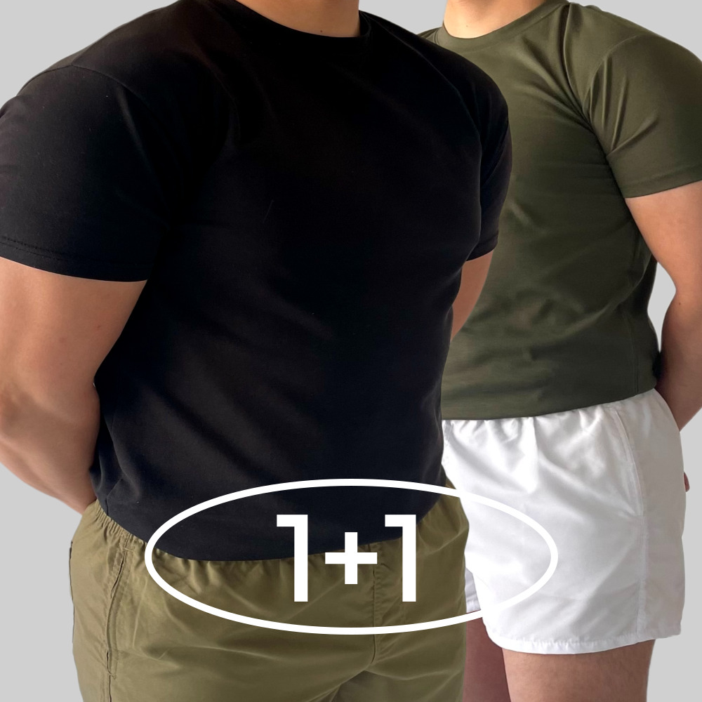1+1 머슬핏반팔 어깨넓어보이는반팔 목안늘어나는티 - 상품 이미지