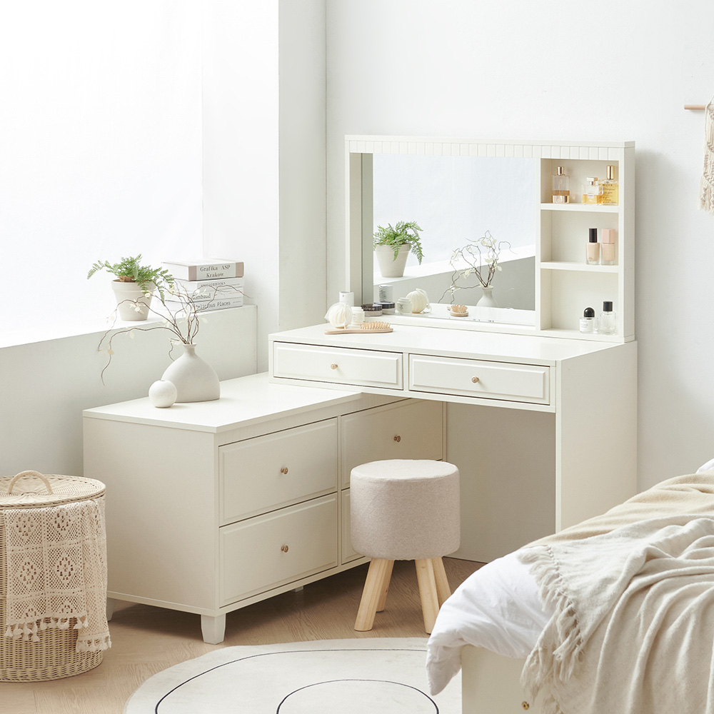 미카엘 확장형 1200폭 서랍 LED 조명 화장대 L050019 좌측형