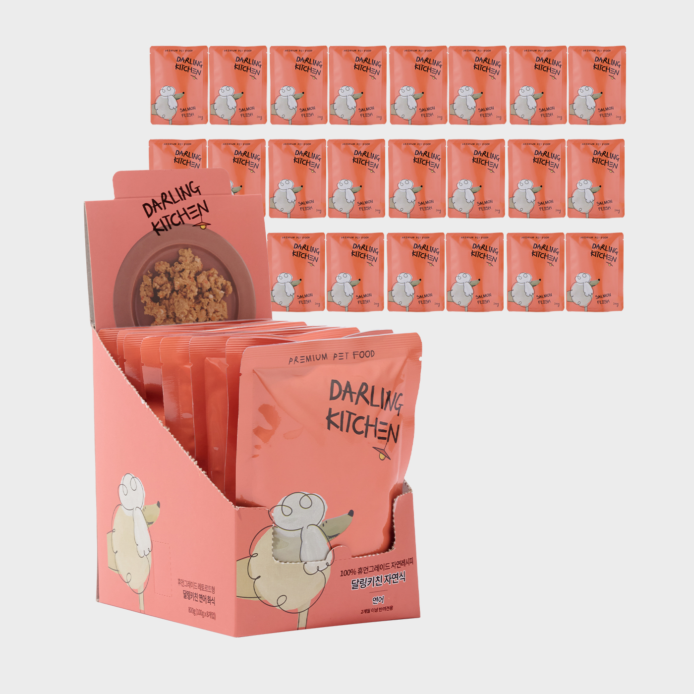 달링키친 강아지화식 대용량 연어 자연식 사료 100g x 24입 - 상품 이미지