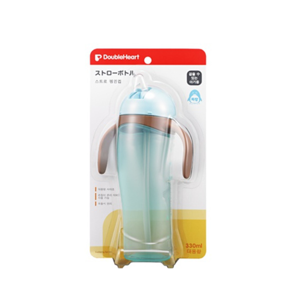 더블하트 유아용 스트로 펭귄컵 블루 330ml 빨대컵 - 상세 이미지 2