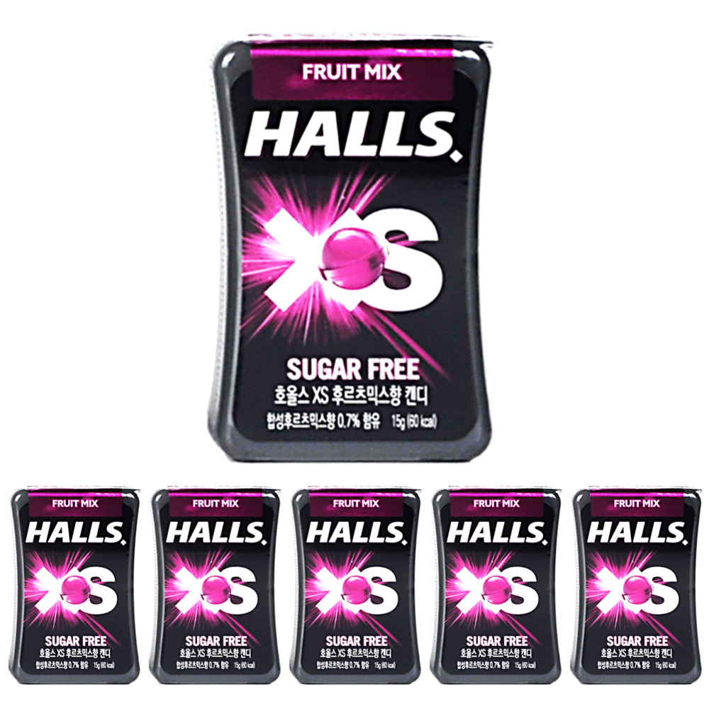 HALLS 호올스 XS 멘톨 사탕 졸음방지 미니 캔디 후르츠믹스 6개 - 메인 이미지