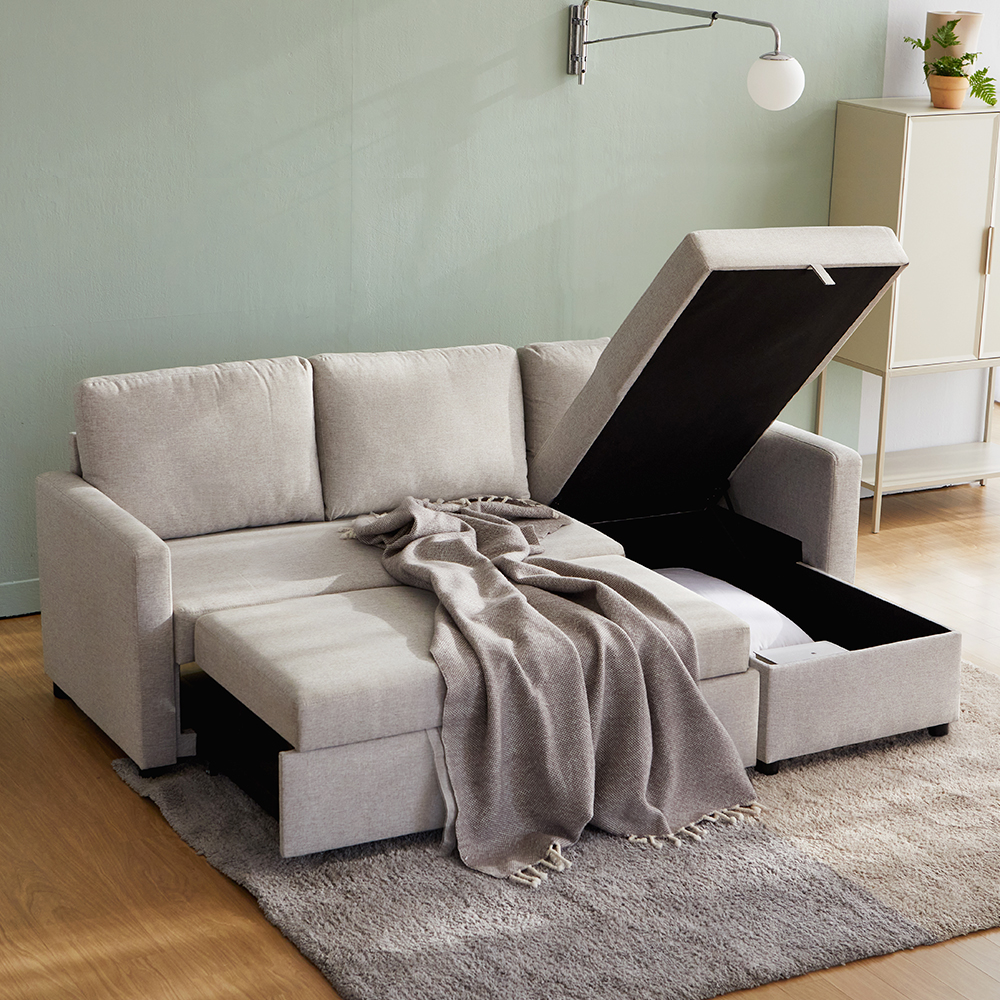 베스트리빙 코나 4인용 접이식 소파베드 수납형 확장형 패브릭 침대