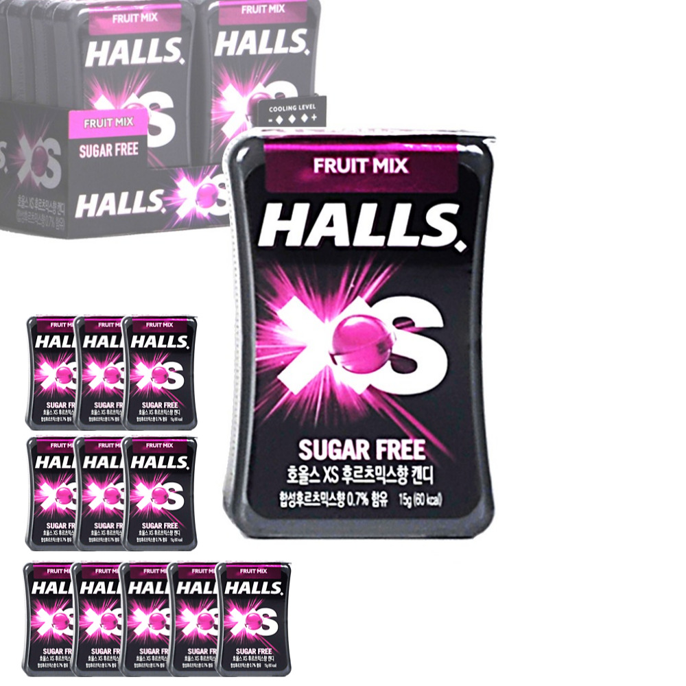 HALLS 호올스 XS 멘톨 사탕 졸음방지 미니 캔디 후르츠믹스 12개 - 상품 이미지