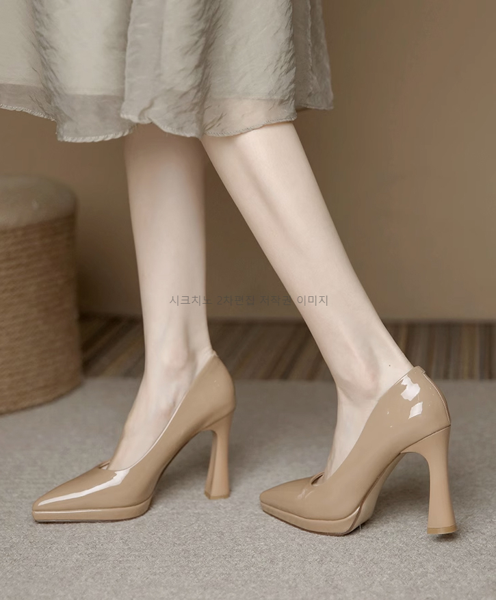 멜로미 10cm 스틸레토 에나멜 가보시 통굽 하이힐 2color 상세 이미지 14