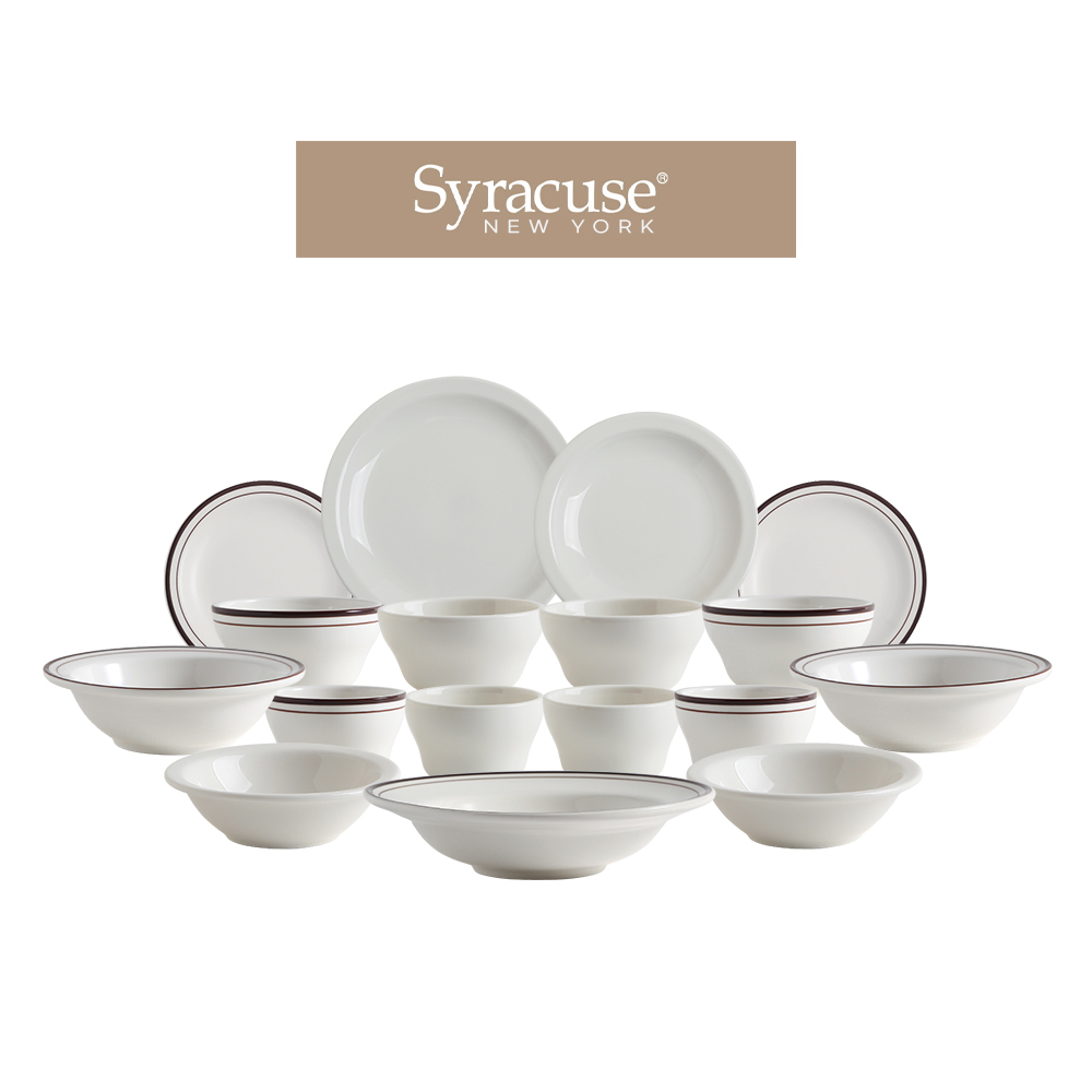 시라쿠스 뉴욕 킹스인 빈티지 신혼 식기 그릇세트 / 17종, 4인 (화이트+브라운), 1세트