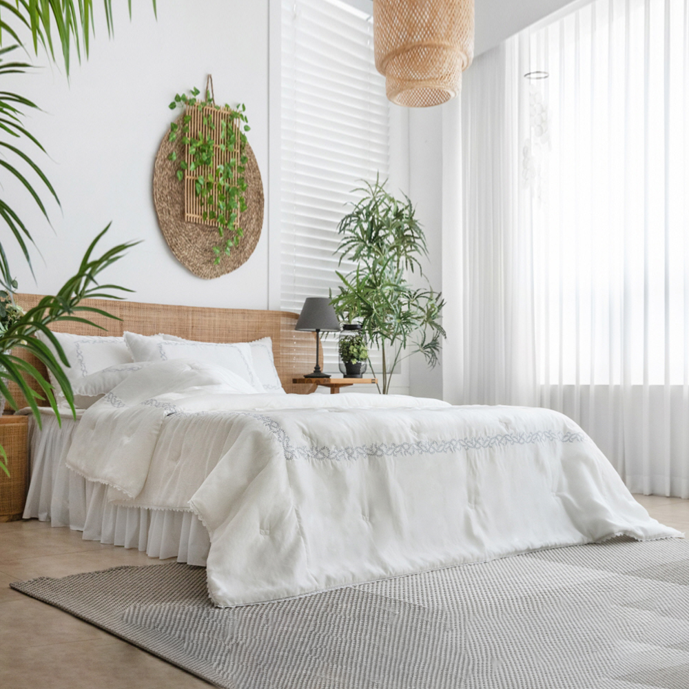 시원한 풍기인견 여름 차렵이불 웨딩 화이트 그레이자수 여름차렵