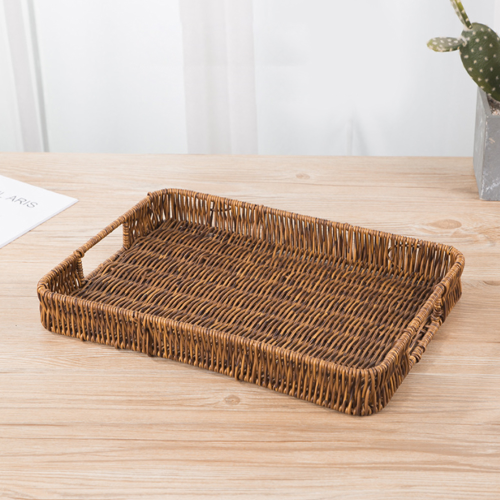 사각 소쿠리 라탄 손잡이 빵 바구니 35x25