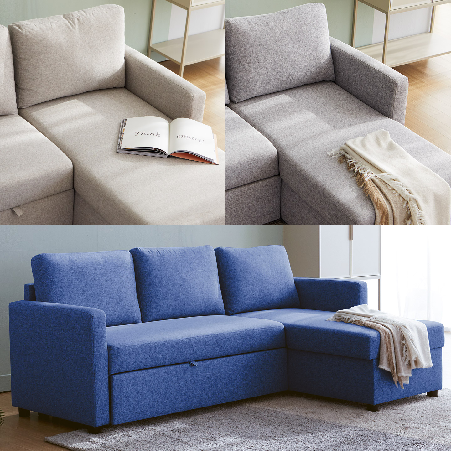 베스트리빙 코나 4인용 접이식 소파베드 수납형 확장형 패브릭 침대