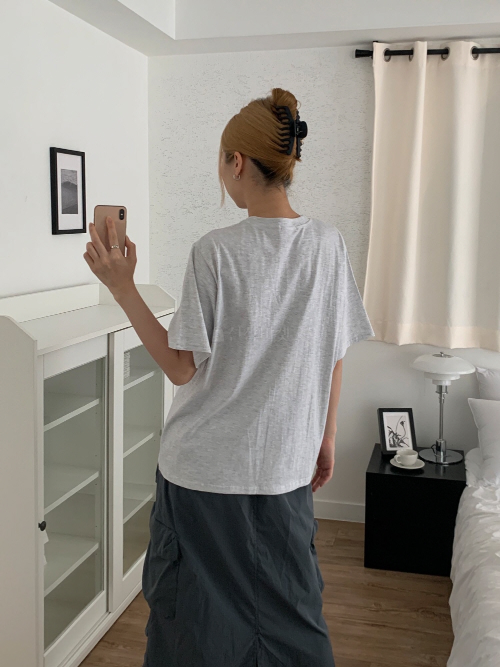 여성 면 반팔티 프린팅 나염 루즈핏 기본 반팔 티셔츠 이미지 7