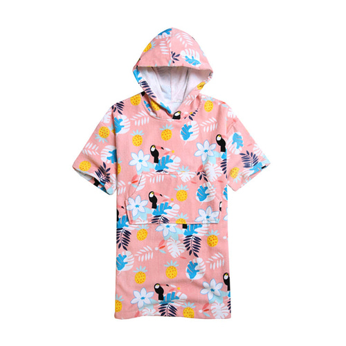 어린이 주니어 초등 목욕 후드 비치 타올 샤워 가운 판초 물놀이 후드가운 트로피컬핑크