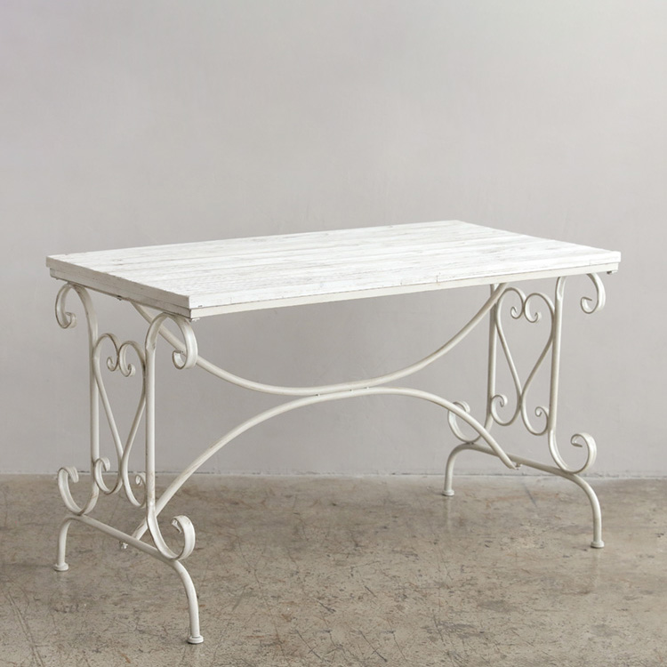 워시드 쉐비 원목 빈티지 철제 베란다 티 테이블 야외 테라스 가든 정원