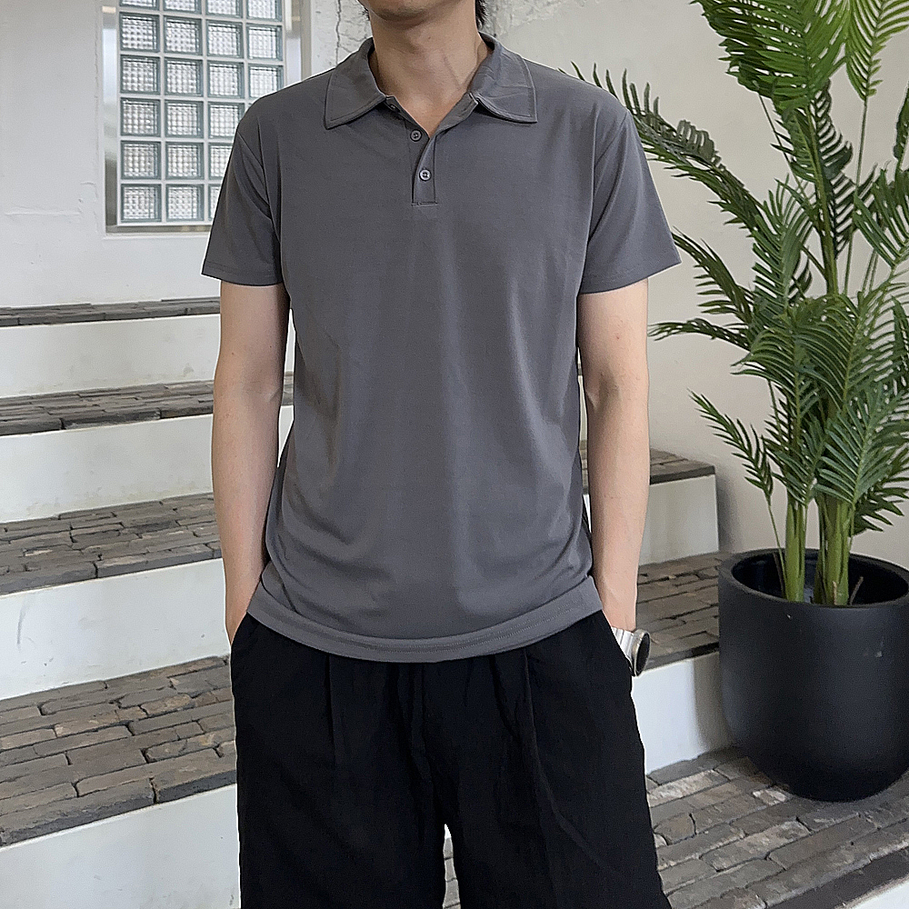 남자 반팔티 여름 쿨 헨리넥 구김없는 남성 반팔 카라티 - 상세 이미지 5