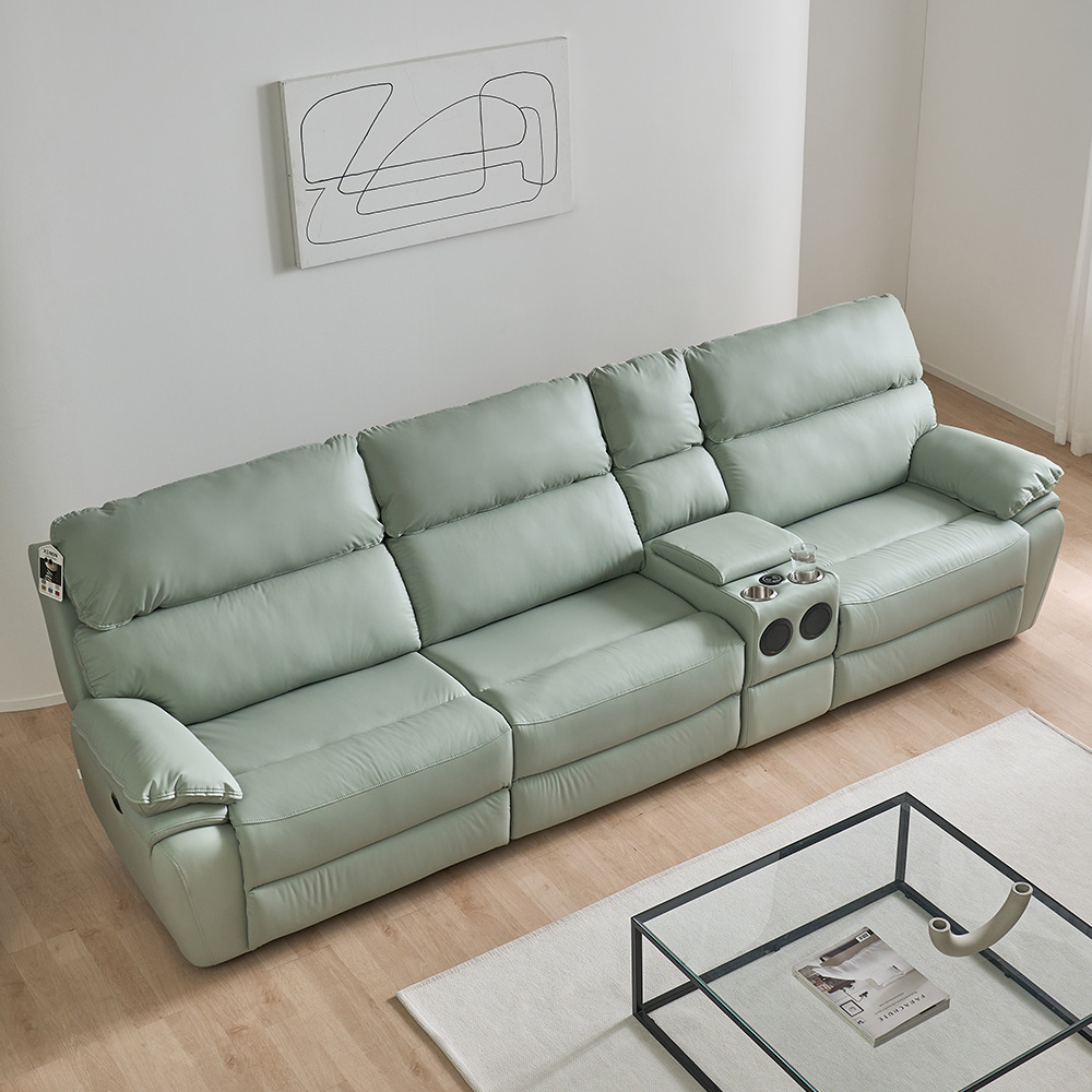 스코나 레인트 실리콘레더 전동 리클라이너 소파 스툴미포함, 민트, 컵홀더 4인용