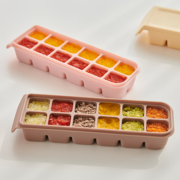 퍼기 이중밀폐 이유식 큐브틀 실리콘 이유식 보관 용기 12구 인디핑크