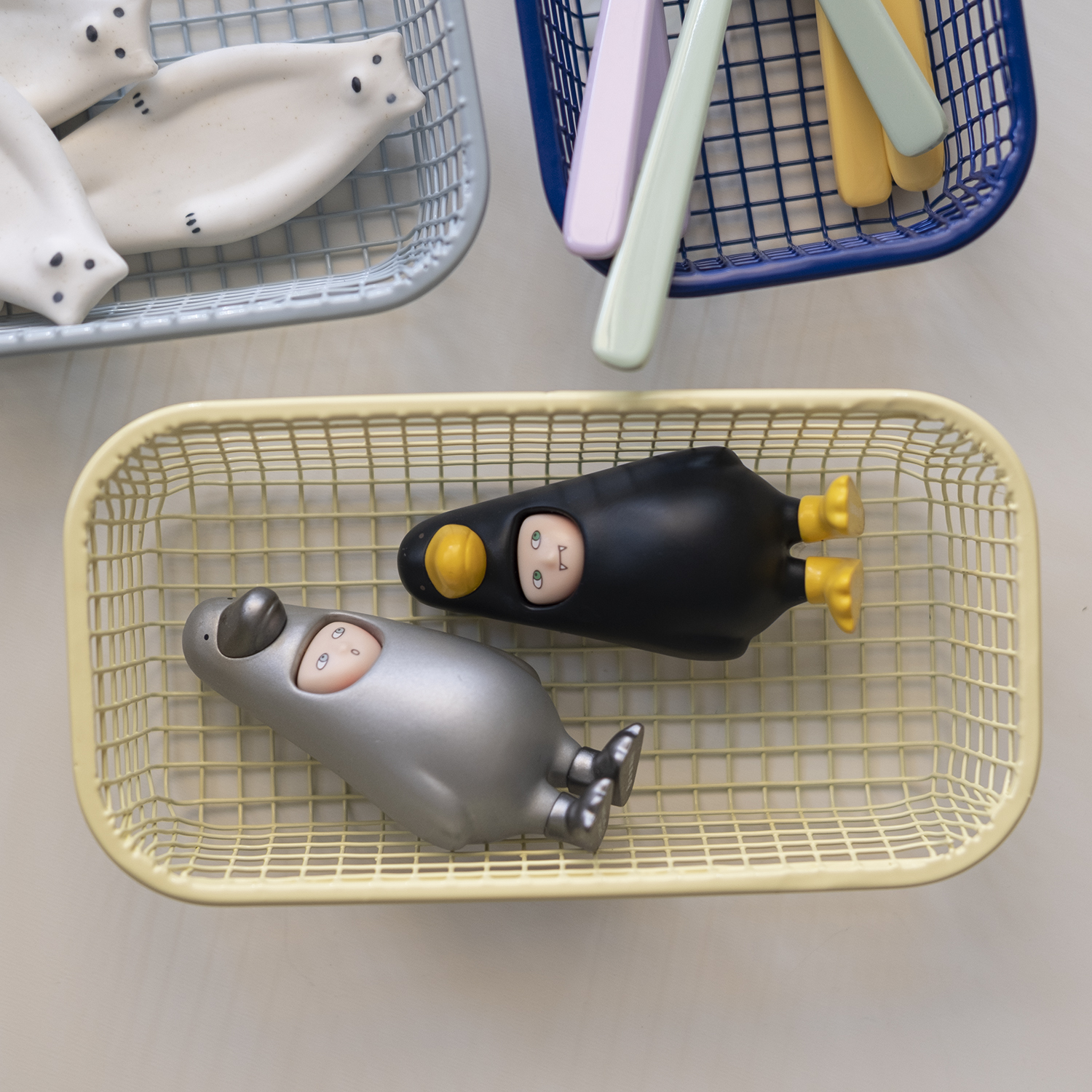 철제 미니 바스켓 직사각 레트로 파스텔톤 주방 화장대 정리 용기