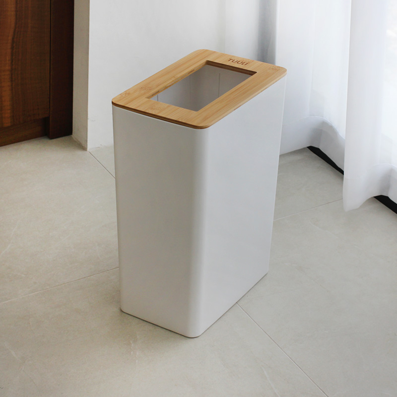 씨에스리빙 튤리 대나무 종량제쓰레기통 인테리어휴지통 사각 10L 화이트 제품 이미지