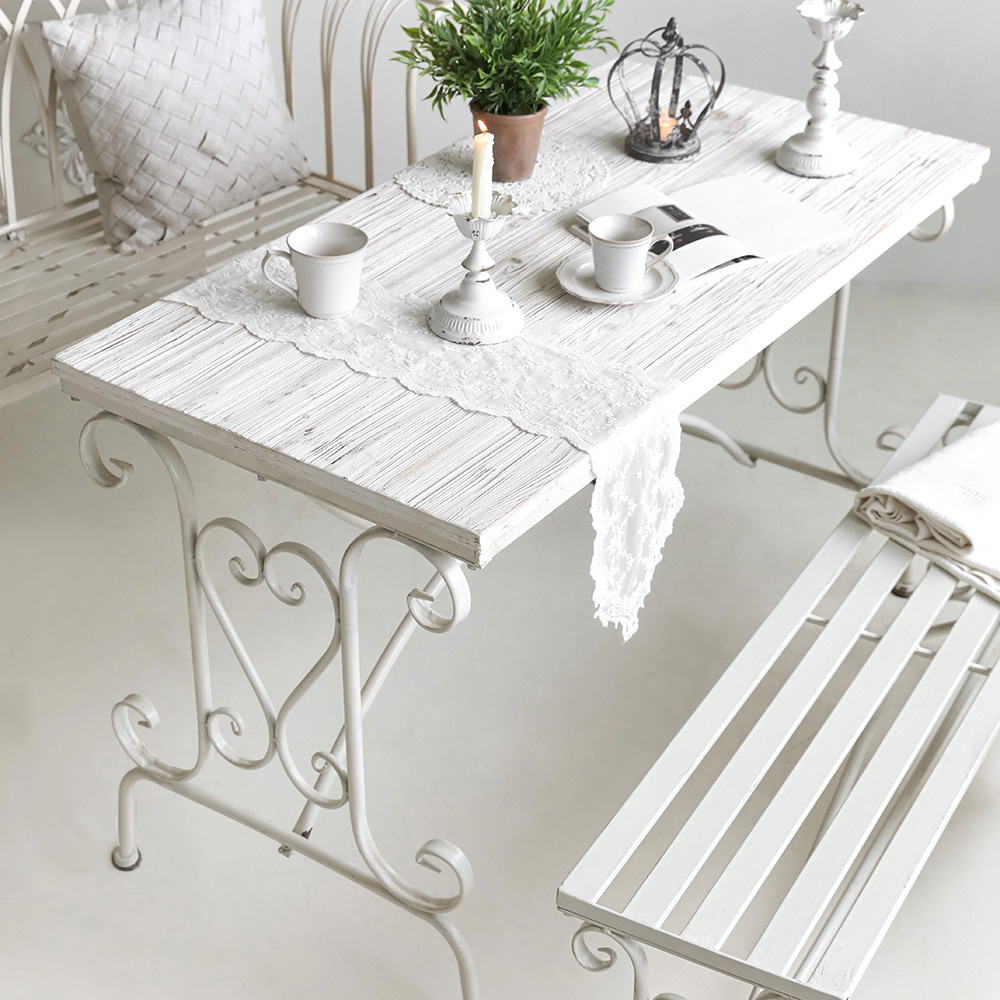 워시드 쉐비 원목 빈티지 철제 베란다 티 테이블 야외 테라스 가든 정원