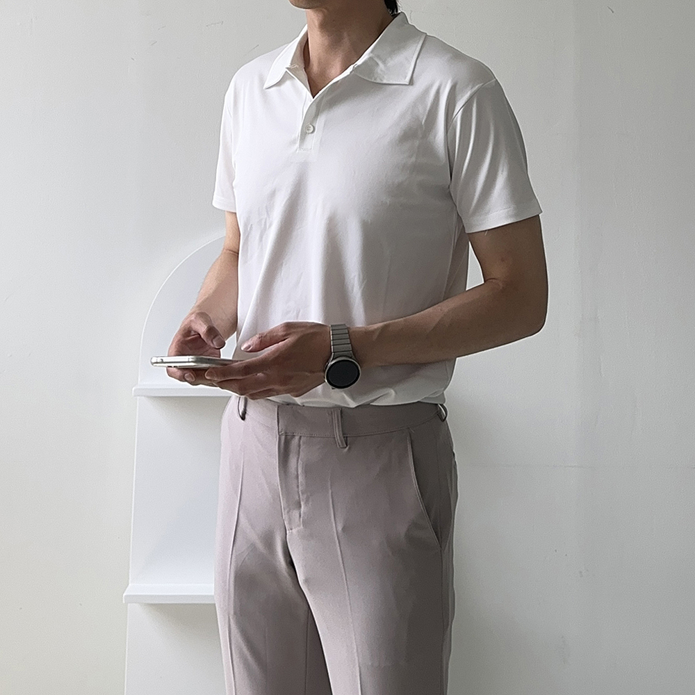 남자 반팔티 여름 쿨 헨리넥 구김없는 남성 반팔 카라티 - 상세 이미지 2