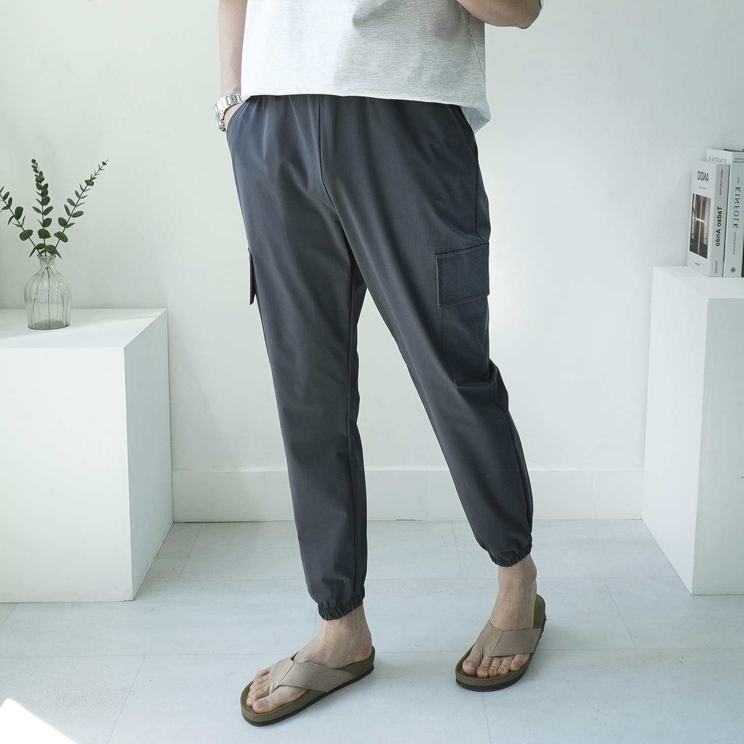 M-3XL 빅사이즈 남자 여름 아이스 밴딩 스판 냉감 쿨 카고 조거팬츠 4color - 상세 이미지 3