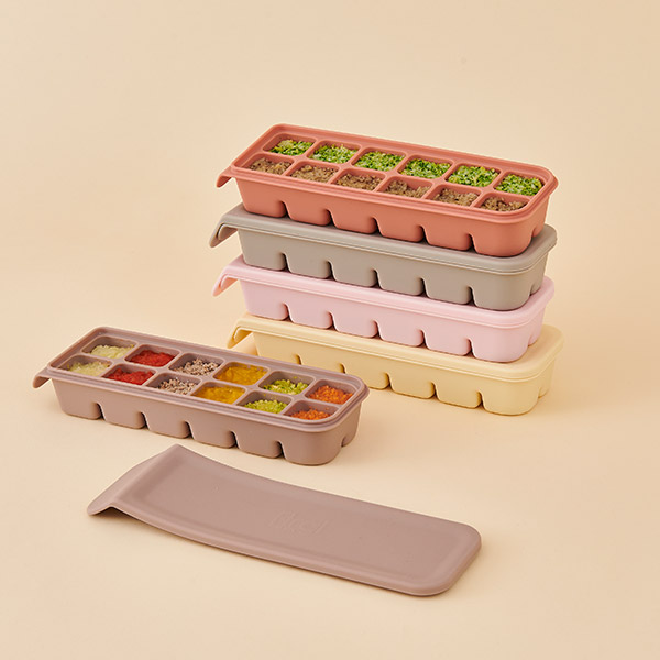 퍼기 이중밀폐 이유식 큐브틀 실리콘 이유식 보관 용기 12구 인디핑크