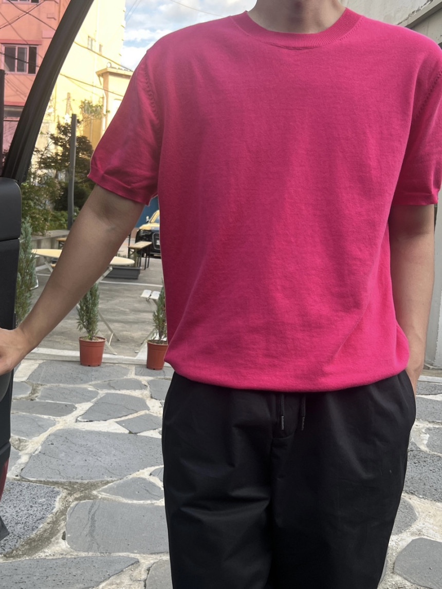 오션 블루 사선 골지 나시 린넨 라운드 니트 제주도 휴가룩 기획 커플 시밀러룩 상세 이미지 22