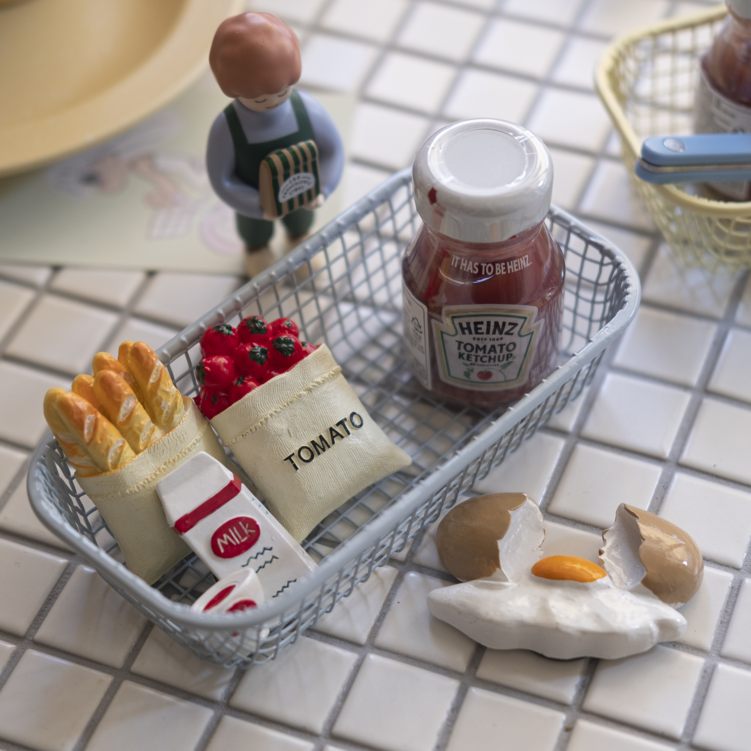 철제 미니 바스켓 직사각 레트로 파스텔톤 주방 화장대 정리 용기