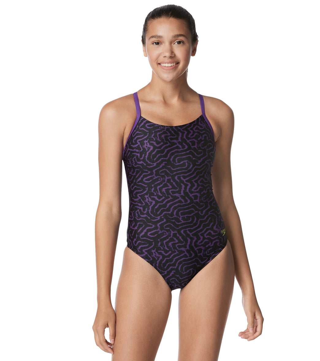 스피도 여성 레이스 메이즈 플라이백 원피스 수영복 Speedo Purple - 상품 이미지